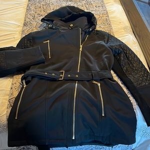 Michael Kors Asymmetrical Zippered Coat with Removable Hood size xl